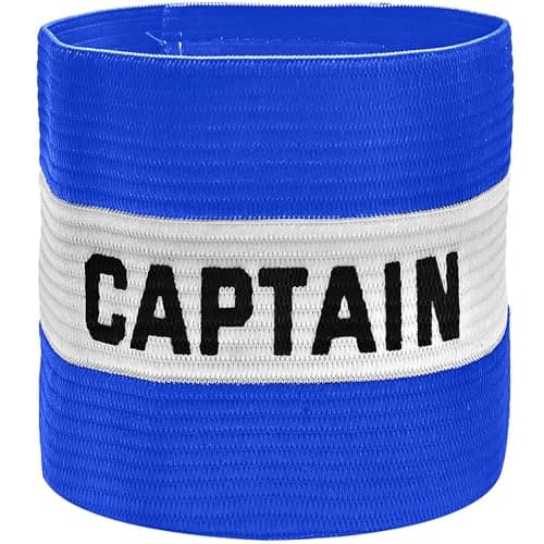 Image of LICQIC Captains Armband, Elastic Sports Arm Band, Adjustable Captain Armbands, for football, hockey, rugby and many other sports (Design A, Blue)