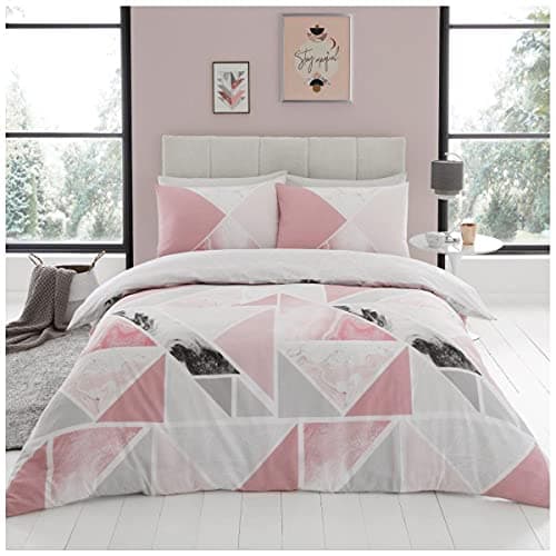 Image of GC GAVENO CAVAILIA Metalic Marble Duvet Cover Sets, Reversible Triangle Bedding Double Bed Set, Washable Quilt Covers, Pink