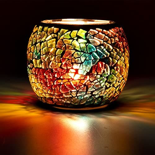 Image of Larcenciel Mosaic Glass Candle Holder/Tea Light Holder/Vase/Pen Holder, Romantic Handmade Shattered Glass Tea Light Candle Shade/Potted Plants Bowl for Home Decoration Wedding Party (Colorful)