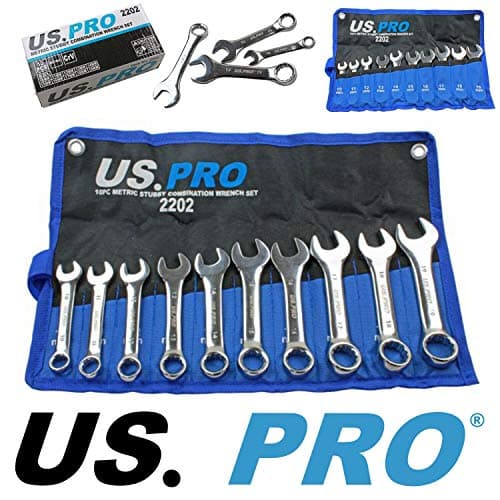 Image of US PRO 10 Piece Stubby Metric Combination Spanner Wrench Set 10mm to 19mm 2202