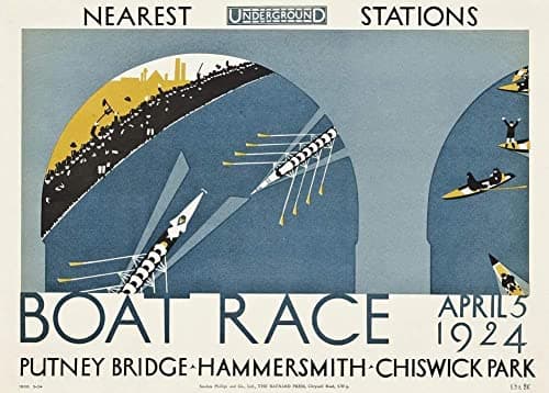 Image of RPW Roystone Print Works Vintage Thames Underground 'The Boat Race', 1924, Reproduction Art Deco English Travel Poster (A3)