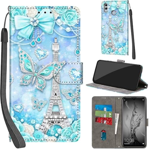 Image of Haninsuze for Huawei P Smart 2019 Case PU Leather Wallet Book Flip Folio Stand View Magnetic Multi-Pattern Cover compatible with Honor 10 Lite Phone Case (Tower)