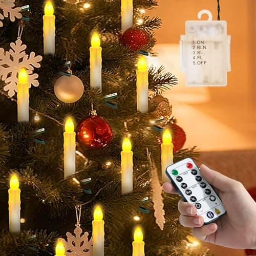 Image of Ymenow Christmas Tree Candles Battery Operated, 30pcs LED Flameless Taper Candles Flickering with Timer & Remote Control & Clips, String Candle Lights for Christmas Tree Decoration - Warm White