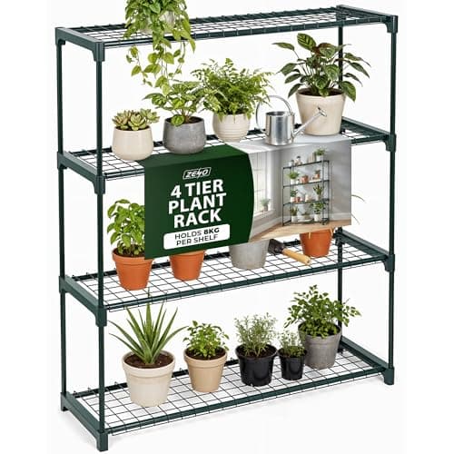 Image of ZENO Shelf Storage Unit 4 Tiers | Garden Shelving Plant Stand Rack | Office Shelving | Corner Plant Shelf Ladder Planter for Garden Balcony & Patio | Dark Green