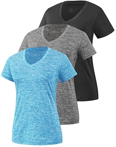 Image of Star Vibe 3 Pack Women's Short Sleeve Dry Fit T-Shirts Moisture Wicking Athletic V-Neck Gym Tee Exercise Yoga Tops Black/Gray/Blue XL