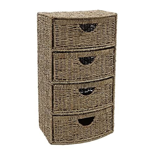 Image of JVL 4 Drawer bow front natural seagrass bathroom cabinet chest storage unit