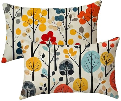 Image of Set of 2 Velvet Cushion Covers 40x70cm Tree Pillow Cases, Colorful Decorative Pillows, Outdoor Cushions, Garden Cushions Waterproof Cushion, for Living Room Sofa Bedroom Garden Patio Benches k-807