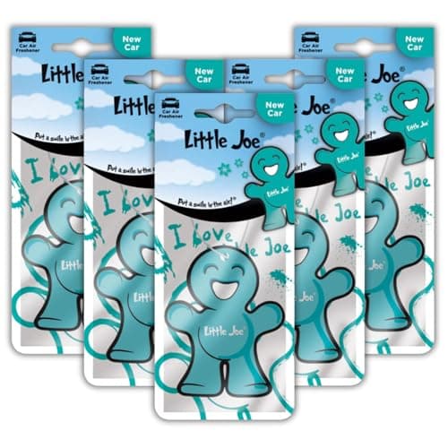 Image of Little Joe Paper Car Air Freshener, 30-Day Long-Lasting Fragrance, Hanging Scented Novelty Freshener for Car Interior Home Boat Caravan - 5 Pack of New Car (Blue)