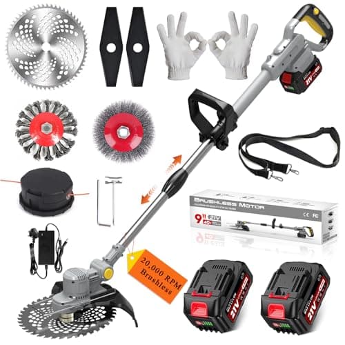 Image of Cordless Strimmer for Makita 18V Battery, 750W Brushless Grass Trimmer with 2 x 4.0Ah Batteries & Fast Charger, 4-in-1 Blade Set for Grass Weeds Garden Strimmer (Gray)