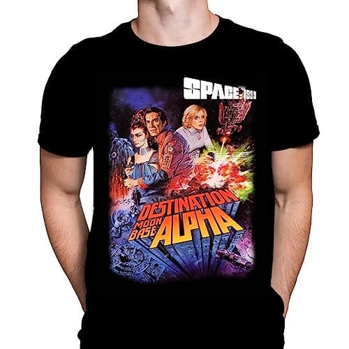 Image of Space 1999 Mens Tshirt Sci-Fi Movie Film Print, Black Cotton T-Shirt, Movie Poster Tee