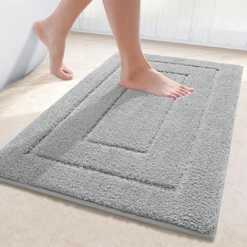 Image of smiry Microfibre Bath Mat, Extra Soft Absorbent Bathroom Mat, Non-Slip Fluffy Rugs for Shower Floor, Machine-Washable Bath Rug Foot Mat, 60 x 90 cm, Grey