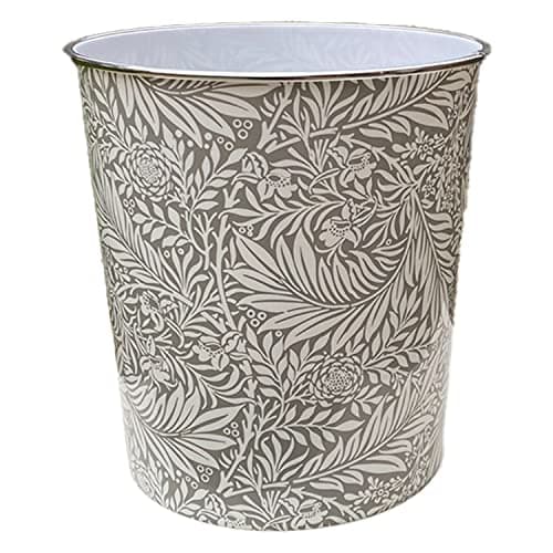Image of HOMESHOPA Plastic Waste Paper Basket Bin, 7.7 Litre Grey Leaf Floral Retro Round Trash Can, Lightweight Recycling Rubbish Bin for Kitchen, Bedroom, Bathroom, Open-Top Garbage Dustbin