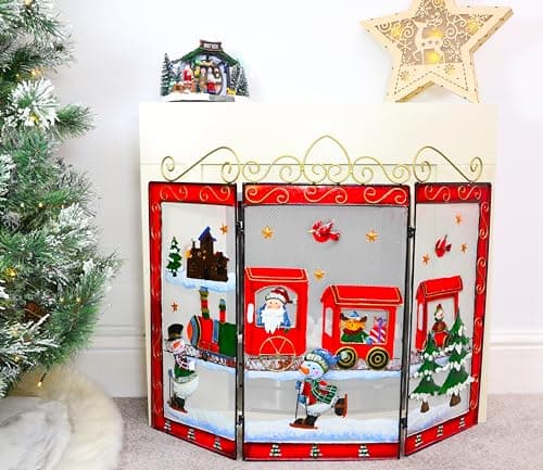 Image of Christmas Concepts® Christmas Santa/Snowman Metal Fire Guard Sculpture - Christmas Decor - Two (Large 63cm Santa) (25'')