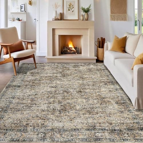 Image of LuxFocus Machine Washable Rugs 120x170cm, Low-Pile Oriental Carpet Bedroom, Vintage Distressed Area Rug Living Room, Non-Slip Traditional Carpets for Dining Room Home Office, Brown
