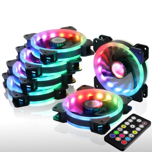 Image of Ubanner Wireless RGB LED 120mm Case Fan with Controller for PC Cases, CPU Coolers, Radiators system (6pcs rgb fans, RF Remote Control, A Series)