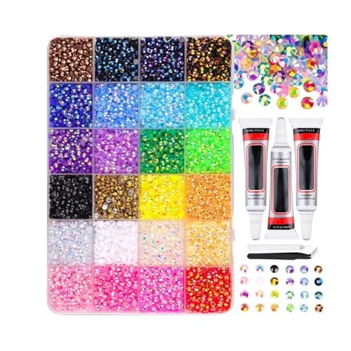 Image of Bedazzling Kit with Glue and Pen: 24 Colours 30000 Pcs 3mm Resin Flatback Rhinestones, Multicolour Gems for DIY Crafting, Gem Kit for Nail Art, Diamond Art, Clothing, Shoes & Book Covers