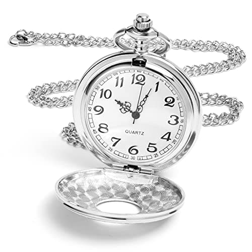 Image of Vicloon Modern Quartz Pocket Watch With Chain - Roman Numerals, Stylish Design for Birthday, Anniversary, Christmas, Father's Day (Silver)