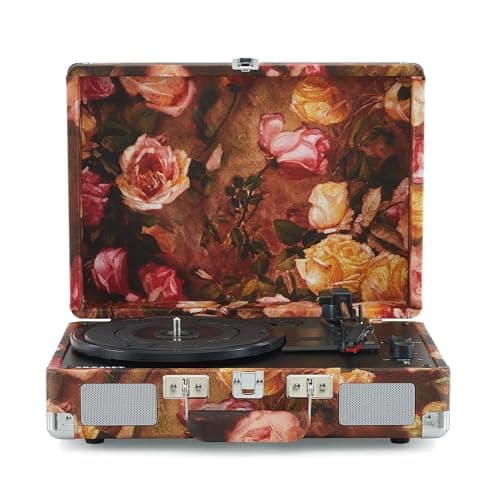 Image of Crosley Cruiser Plus Portable Turntable - Bluetooth Record Player, 3-Speed Suitcase Vinyl Player, Home Turntables for Vinyl Records, Built in Stereo Speakers & Bluetooth Receiver, AUX Input, Floral
