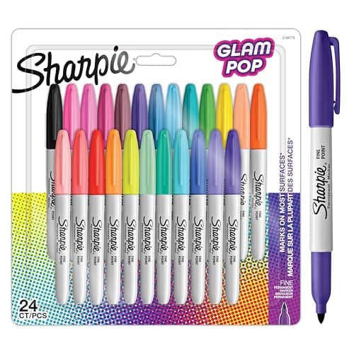 Image of Sharpie Glam Pop Permanent Markers | Fine Point for Bold Details | Assorted Vibrant Colours | 24 Marker Pens