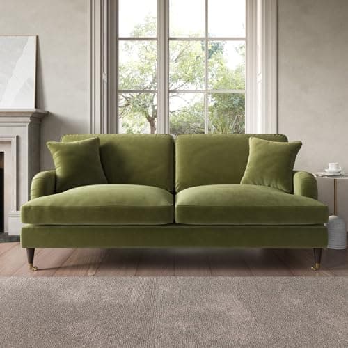 Image of Payton Olive Green Velvet 3 Seater Sofa