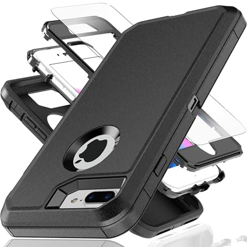Image of YmhxcY for iPhone 8 Plus Case iPhone 7 Plus Case 5.5-Inch with Explosion-Proof Screen Protector,3 in 1 Shockproof TPU Hard PC Bumper Drop-Proof Shell for iPhone 7+/8+-Black