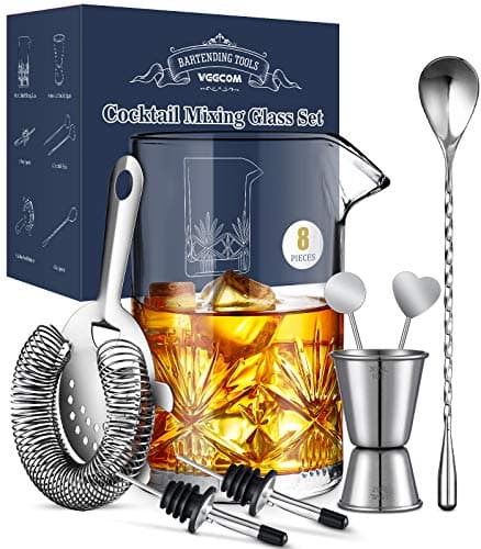 Image of Cocktail Mixing Glass, veecom 8 Piece Old Fashioned Cocktail Kit, 550ml Mixing Glass Mixer Cocktail Set for Martini, Mojito, Cocktail Shaker Set with Strainer, Jigger (8 Pieces)