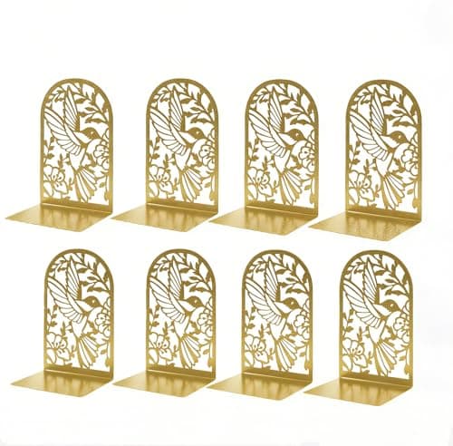 Image of Deefongo Bookend Pack of 8, Metal Gold Bookends, Book Holder for Shelf, Golden Bookends for Children's Books, Office, School & Library