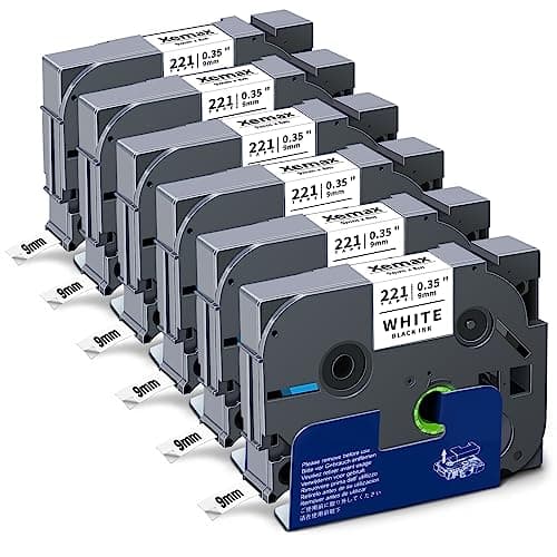 Image of 6X XemaX Compatible for Brother Label Printer Tape 9mm TZe-221 Black on White Tape Cassette for Brother P-Touch Label Maker PT-E110 H100R H100C H105 H110 E550W 1010 E100 H108 1000