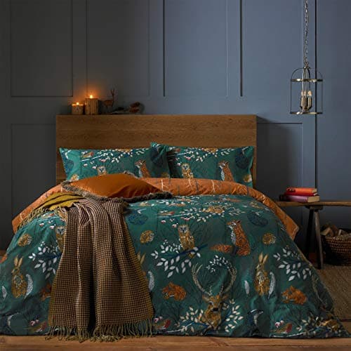 Image of furn. Forest Fauna Woodland Duvet Set – Reversible Nature Inspired Bedding with Animal Print, Soft Polycotton, Machine Washable (Emerald – King)