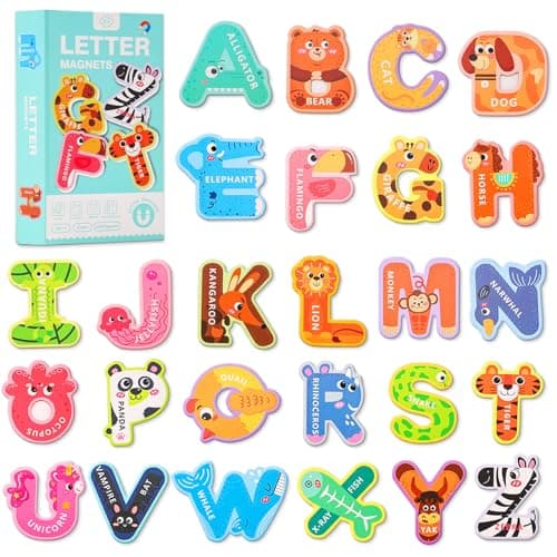 Image of Magnetic Letters,Large Size Fridge Magnets for Kids,Alphabet ABC Magnets for Refrigerator, Capital Animal Toys, Educational Spelling Learning Games Toys for Baby Toddler Preschool