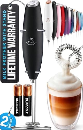 Image of Zulay Kitchen Powerful Milk Frother Wand - Ultra Fast Handheld Drink Mixer - Electric Whisk Foam Maker for Coffee, Lattes, Cappuccino, Frappe, Matcha, Hot Chocolate & Coffee Creamer - Milk Boss Black