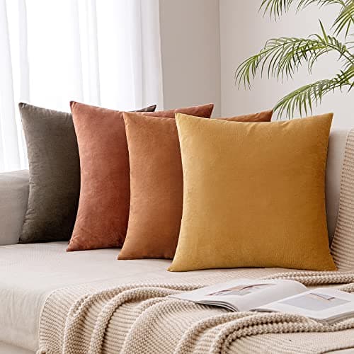 Image of MIULEE Set of 4 Velvet Cushion Covers Soft Decorative Square Throw Pillow Cover Luxury Pillowcases for Livingroom Sofa Bedroom with Invisible Zipper 40cm x 40cm,16x16 Inches Khaki Series