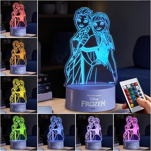 Image of Get Trend Disney Frozen LED Night Light, Bedside Table Desk Lamp with Adjustable Brightness, USB & Battery-Powered Lamp with 16 Colours & 4 Modes (Multi Frozen)