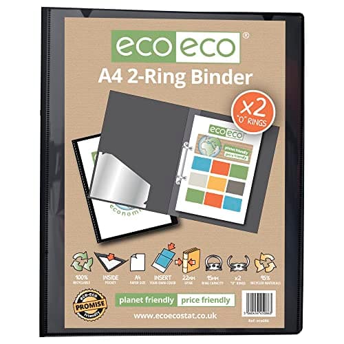 Image of eco-eco A4 95% Recycled Presentation 22mm Spine 2 Ring Binder Black, eco086