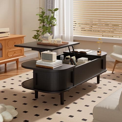 Image of PURFINO Coffee Table with Lift Top - Wooden Modern Centre Table with Unique Textured & Hidden Storage, for Living Room, Bedroom, Small Space, Home Office