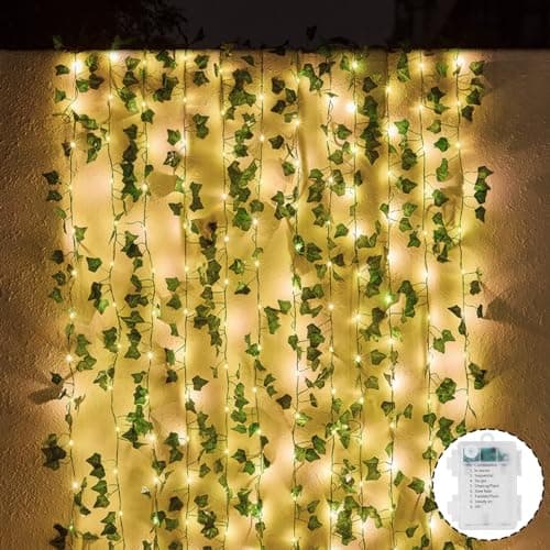 Image of String Lights Indoor 100 LED 10M Battery Operated Garland Fairy Lights Artificial Ivy Leaves, 8 Modes LED Ivy Vine String Light Waterproof Decoration for Room Garden Balcony Wedding Outdoor Party