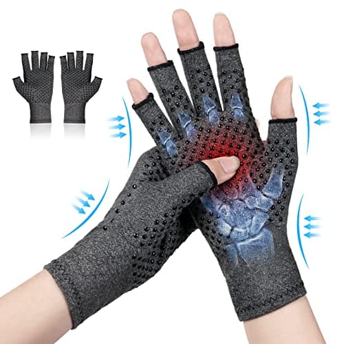Image of ACWOO Arthritis Gloves, Compression Gloves Therapy for Arthritis Pain Relief, Hand Fatigue, Anti-Slip Fingerless Design for Women and Men, Provide Support for Hands and Finger Joint, Grey(M)