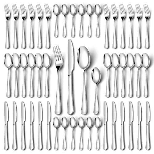 Image of Cutlery Set, NINIROR 48 Pieces Stainless Steel Flatware Set for 12 People, Tableware Silverware Set with Spoon Knife and Fork Sets for Home Kitchen, Mirror Polished Dishwasher Safe