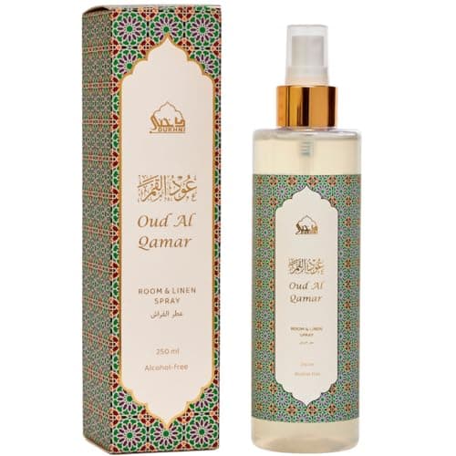 Image of Oud Al Qamar Attar Al Faraash by Dukhni | 250ml Non Alcoholic Spray | Arabic Natural Mist | Air Freshener, Room Mist, Fabric & Linen Spray | Perfect for Prayer mats, beds, sofas, curtains | Halal