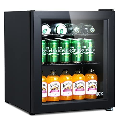 Image of HCK 48L Mini Fridge with Glass Door, 0-15°C Cooling Zone and 2 Shelves, Compact Beverage Refrigerator Cooler for Bar and Living Room