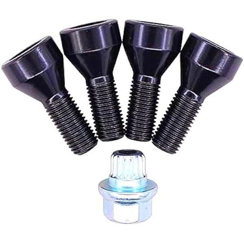 Image of Locking Wheel Bolts Nuts Set, 4+1 M12 x 1.5mm, Black Steel Long Locking Nuts Wheel Bolt, Lock Lug Nut Tool Set with Key, for BMW 1 3 5 Series E46 E87 E60 36136786419 36131180882