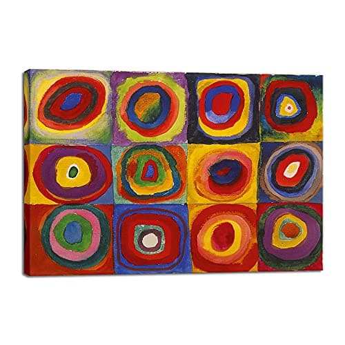 Image of Wieco Art Squares with Concentric Circles Canvas Wall Art Print of Wassily Kandinsky's Famous Paintings Abstract Wall Art for Wall Decor Living Room Bedroom Home Decorations