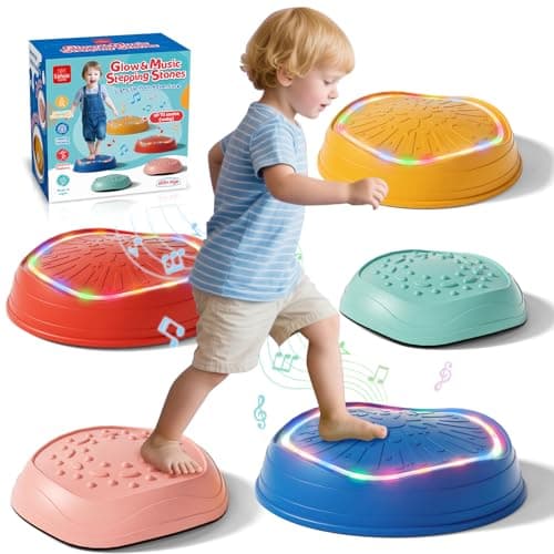 Image of Lehoo Castle Light up & Music Balance Stepping Stones Kids,Toddler Sensory Toys for Autism, Outdoor Fidget Equipment for Kids Obstacle Course