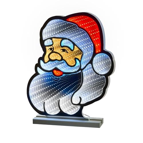 Image of Smart Garden Christmas Infinity Mirror Effect 3D Santa Claus Face LED Light - 40cm Double Sided Decoration for Home - Festive Lights