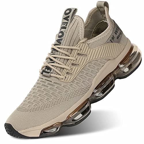 Image of Mens Running Shoes Air Cushion Fashion Trainers Casual Breathable Walking Tennis Gym Athletic Sports Sneakers Zapatos Beige