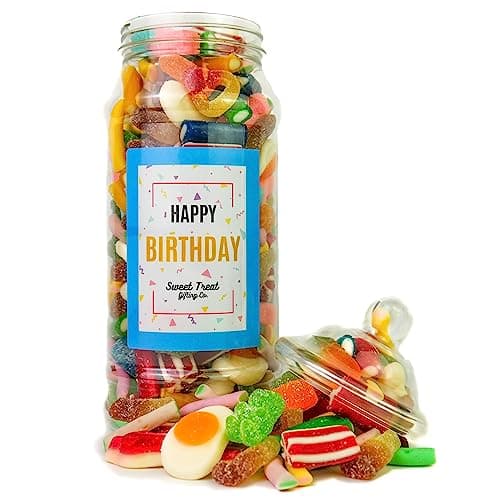 Image of Happy Birthday Pick n Mix Sweet Jar Classic Retro Pick and Mix Jar 24cm x 9cm 650g Sweet Treat Gifting Co.