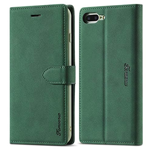 Image of LOLFZ Wallet Case for iPhone 7 Plus, for iPhone 8 Plus Case Premium Leather Case Card Holder Kickstand Magnetic Closure Flip Case Cover for iPhone 7 Plus 8 Plus - Green
