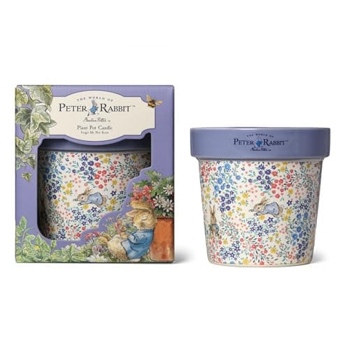 Image of Peter Rabbit Purple Floral Printed Plant Pot Candle – Forget Me Not Floral Scent – 277G (1-Wick) – PR001PCV005V