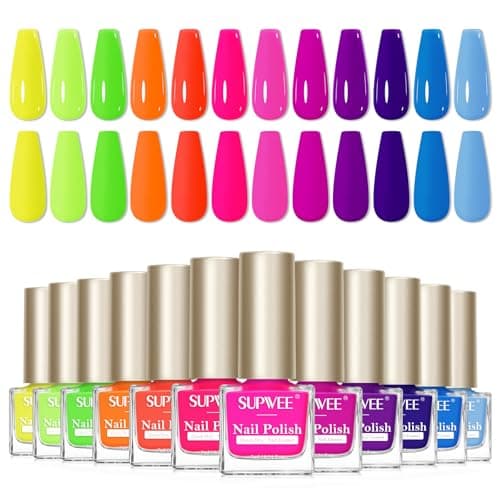 Image of SUPWEE Neon Nail Polish Set, 12 Colour Pink Purple Blue Yellow Green Nail Polish Set Oil Based Quick Dry Fingernail Nail Varnish Manicure Art Salon Home Pastel Reverie Gift for Women