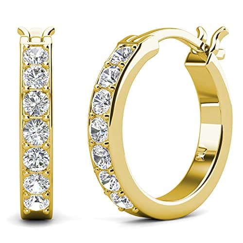 Image of Hoop Loop Earrings for Women18K Yellow Gold with Sparkling Element Crystal with Jewellery Box for Women Wife Mother Daughter (EU-HOOP7-GOLD)